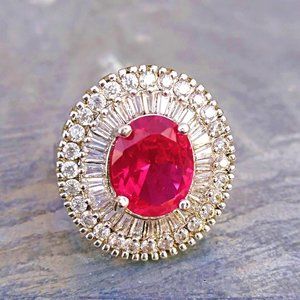 Women Silver Ring Ruby White Sapphire